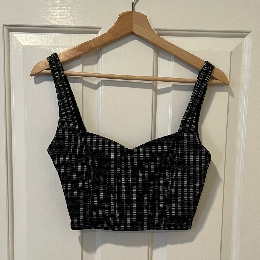 Forever 21 Black and White Plaid Crop Top Dark Academia Whimsy Goth Y2K